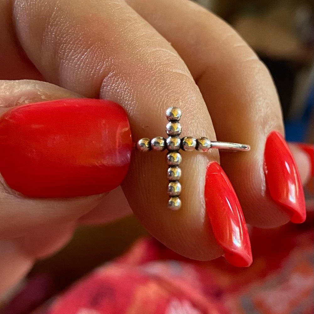 Silver beaded Cross Ring